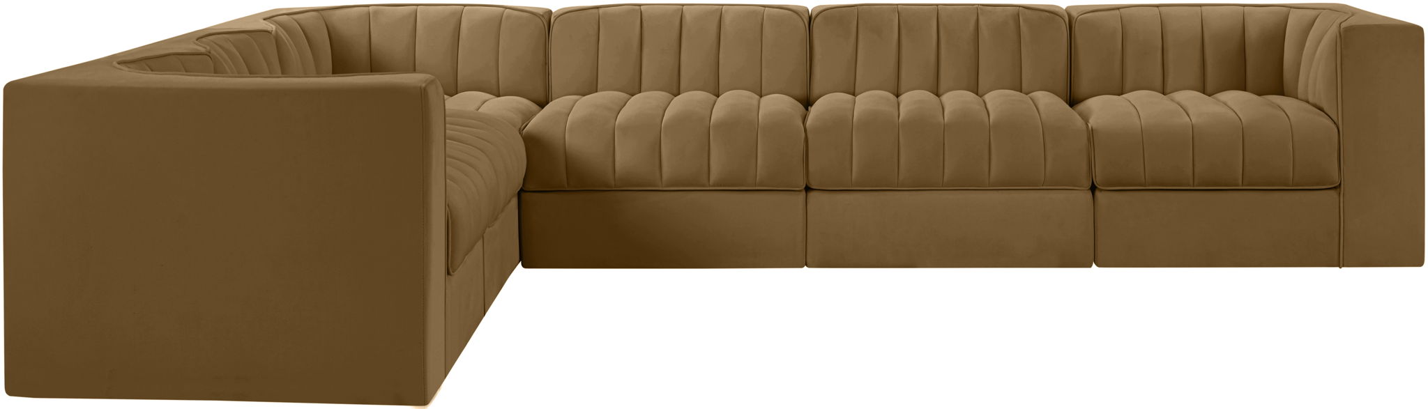 Rummi - Velvet Performance Fabric Upholstered 6 Piece Modular Sectional (With 3 Corner Chairs) - Stylish Home Furniture