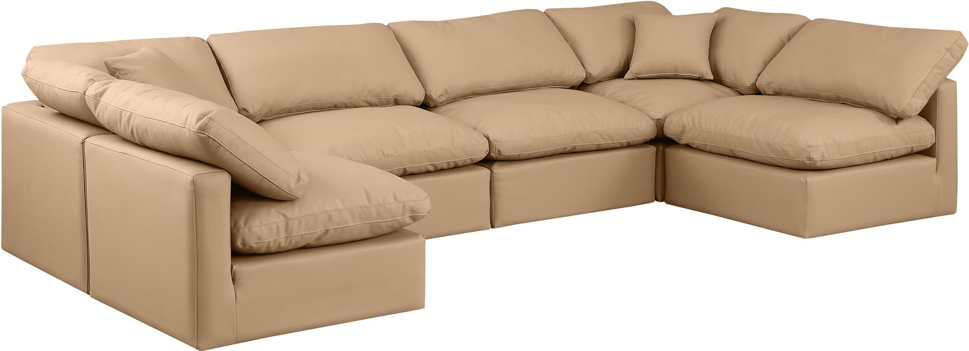 Indulge - Faux Leather 6 Piece Modular U-Shaped Sectional - Tan - Stylish Home Furniture