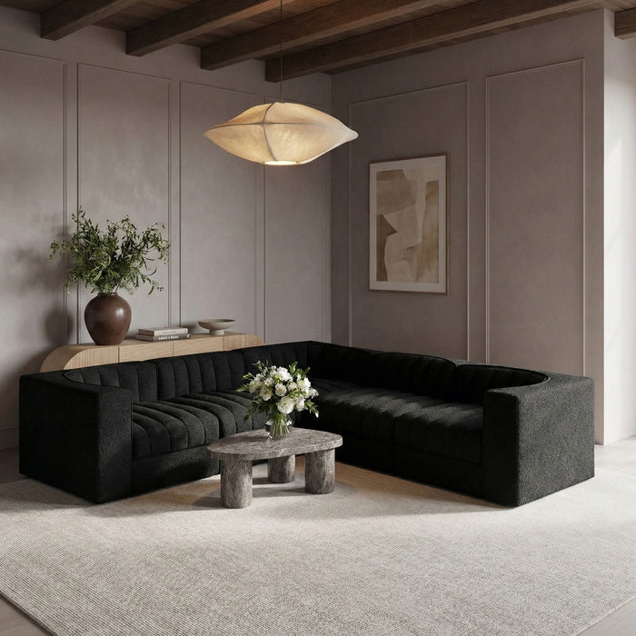 Rummi - Symmetrical Velvet Performance Fabric Upholstered 5 Piece Modular Sectional - Stylish Home Furniture