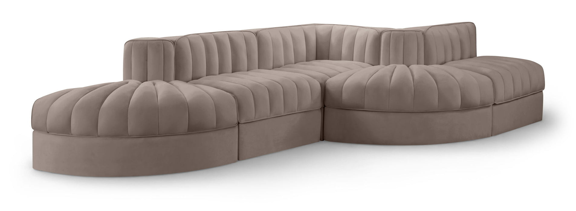 Rummi - Rounded Velvet Performance Fabric Upholstered 5 Piece Modular Sectional - Stylish Home Furniture