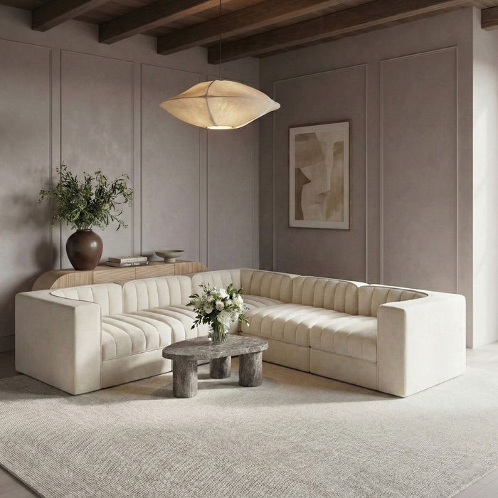 Rummi - Velvet Performance Fabric Upholstered 5 Piece Modular Sectional - Stylish Home Furniture