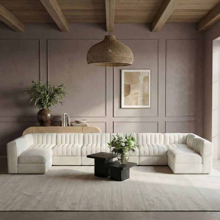 Rummi - Velvet Performance Fabric Upholstered 8 Piece Modular Sectional (With 2 Corner Chairs) - Stylish Home Furniture