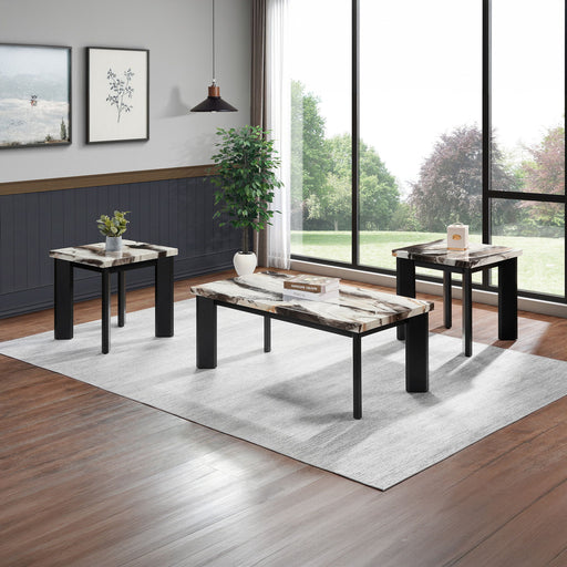 Strata - Faux Marble 3 Piece Occasional Set (1 Coffee & 2 End Tables) - Black / White - Stylish Home Furniture