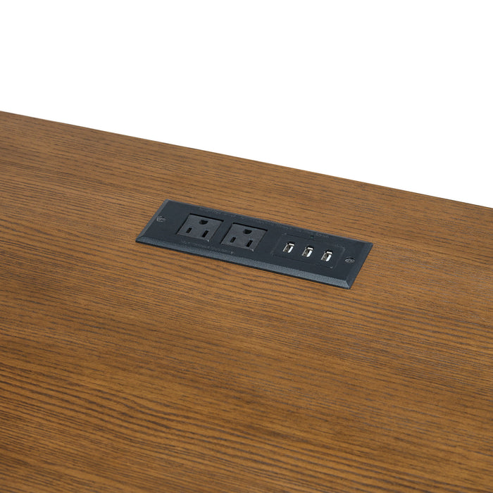 Portico - Half Pedestal Desk With Power / USB - Brown Oak