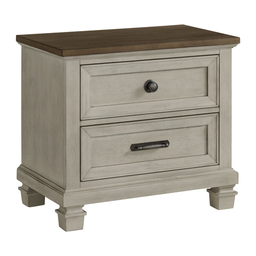 Farmington - 2 Drawer Nightstand With USB - Medium Brown / Washed Stone - Stylish Home Furniture