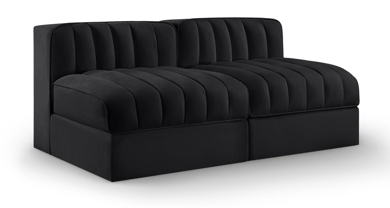 Rummi - Velvet Performance Fabric Upholstered 2 Piece Modular Armless Loveseat - Stylish Home Furniture