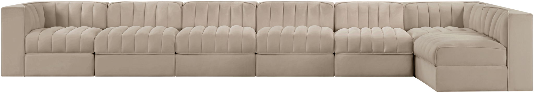 Rummi - Velvet Performance Fabric Upholstered 7 Piece Modular Sectional, L-Shaped (Right) - Stylish Home Furniture