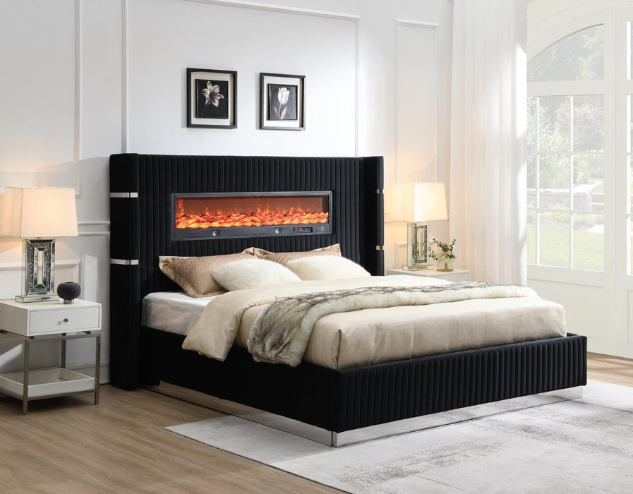 B543 - Velvet Bed With Fireplace & Bluetooth Speaker & USB