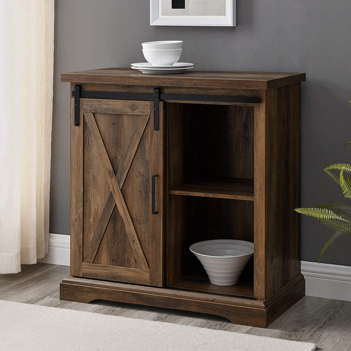 W900 - Alba Sliding Barn Door Farmhouse Accent Cabinet - Rustic Oak