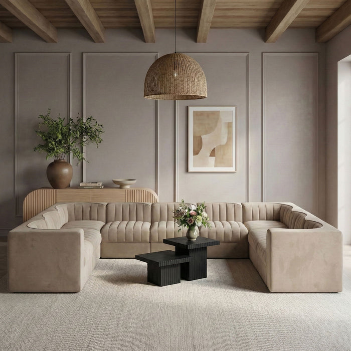 Rummi - Velvet Performance Fabric Upholstered 9 Piece Modular Sectional - Stylish Home Furniture