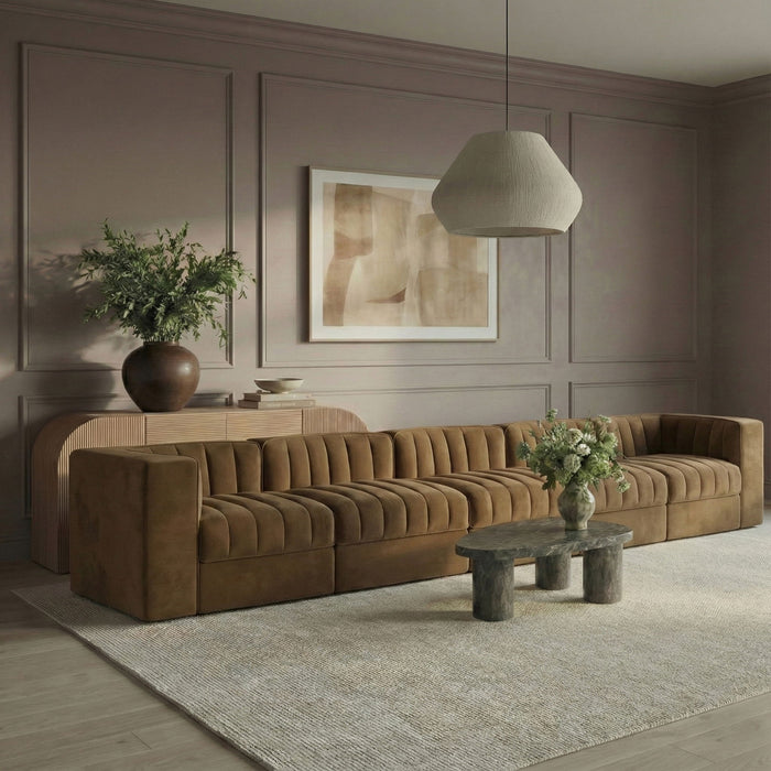 Rummi - Velvet Performance Fabric Upholstered 5 Piece Modular Sofa - Stylish Home Furniture