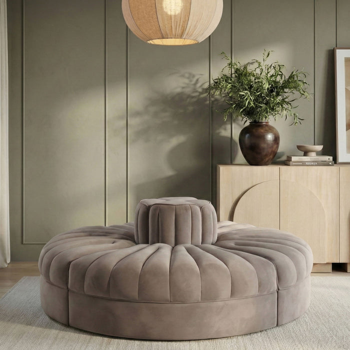 Rummi - Round Velvet Performance Fabric Upholstered 4 Piece Modular Sofa - Stylish Home Furniture