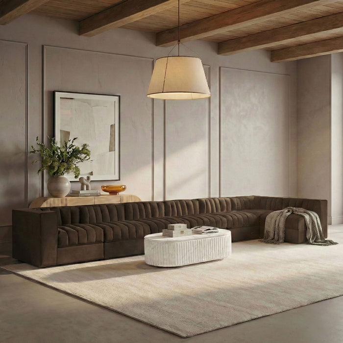 Rummi - Velvet Performance Fabric Upholstered 7 Piece Modular Sectional, L-Shaped (Right) - Stylish Home Furniture