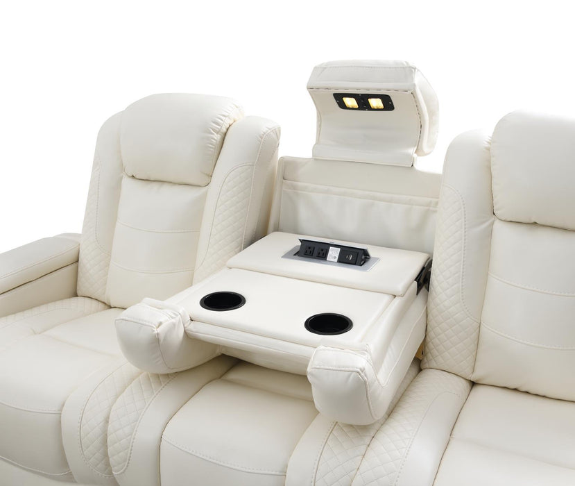 U94 - LED Power Reclining With Power Headrest, Bluetooth Speaker, And Drop Down Table Loveseat - White
