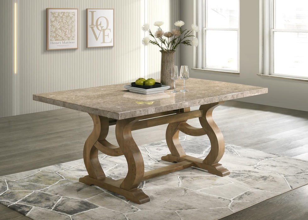 D072 - Rectangular Dining Table - Antique Oak / Golden Flower Marble