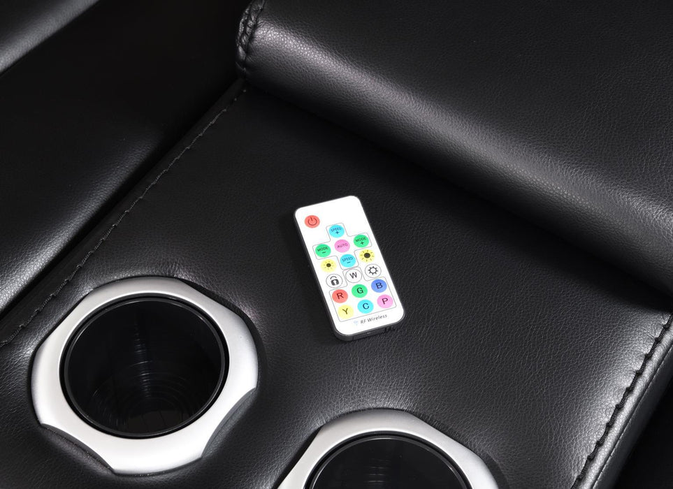 U56 - 3 Piece Power Sectional With Bluetooth Speaker, And Wireless Charger, Multi Color LED - Black / Brown