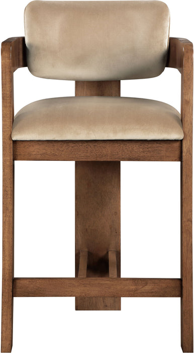 Sacha - Velvet Stool With Brown Base
