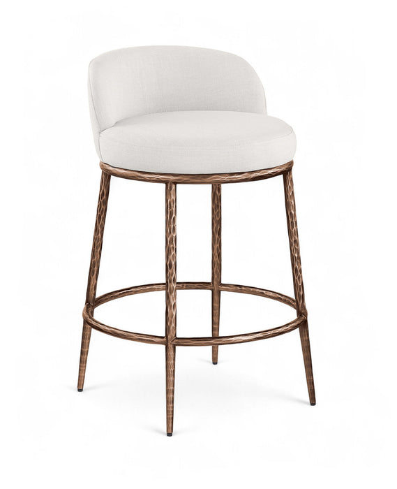Ferro - Linen Textured Performance Fabric Upholstered Counter Stool - Cream / Brushed Bronze
