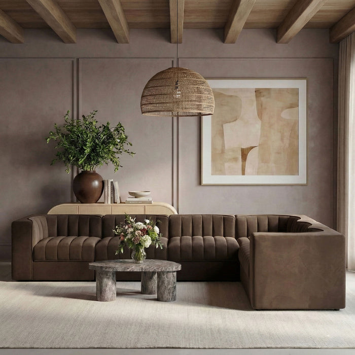 Rummi - Velvet Performance Fabric Upholstered 6 Piece Modular Sectional (With 3 Corner Chairs) - Stylish Home Furniture