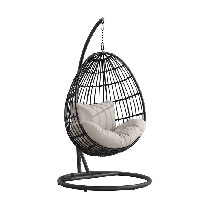 Playa - Swing Egg Chair With Base And Pillar - Dark Gray / Beige - Stylish Home Furniture
