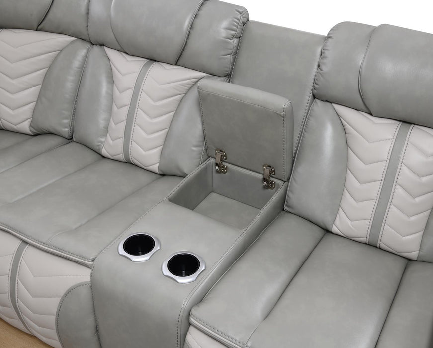 U55 - 3 Piece Power Sectional With Bluetooth Speaker, And Wireless Charger, Multi Color LED - Gray / Beige