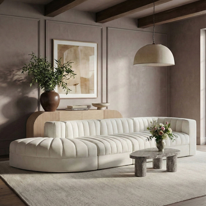 Rummi - Velvet Performance Fabric Upholstered 4 Piece Modular Sectional With Reverse Corner Chair - Stylish Home Furniture