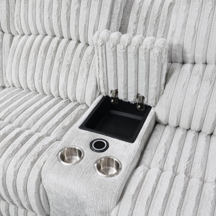 U61 - Corduroy Power 3 Piece Sectional With Bluetooth Speaker, And Wireless Charger - Gray