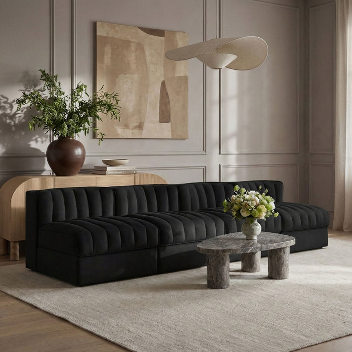 Rummi - Armless Velvet Performance Fabric Upholstered 4 Piece Modular Sofa - Stylish Home Furniture