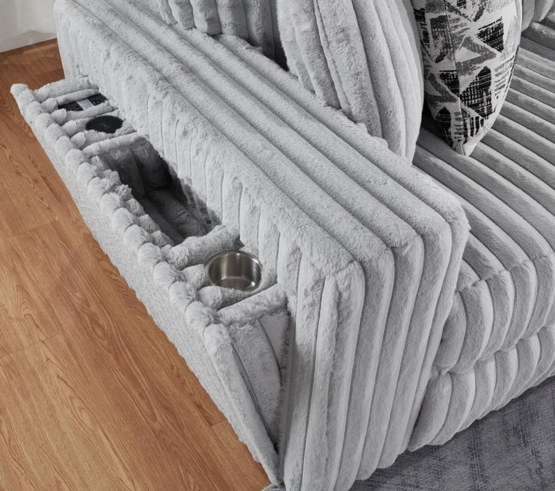 U260 - Corduroy Power Reclining 4 Piece Sectional With 2 Wireless Charger - Gray