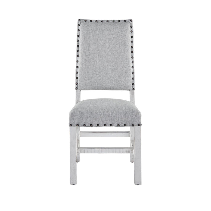 Condesa - Round Dining-White Fabric Back Side Chair (Set of 2) - Distressed White Finish