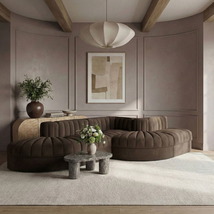 Rummi - Rounded Velvet Performance Fabric Upholstered 5 Piece Modular Sectional - Stylish Home Furniture