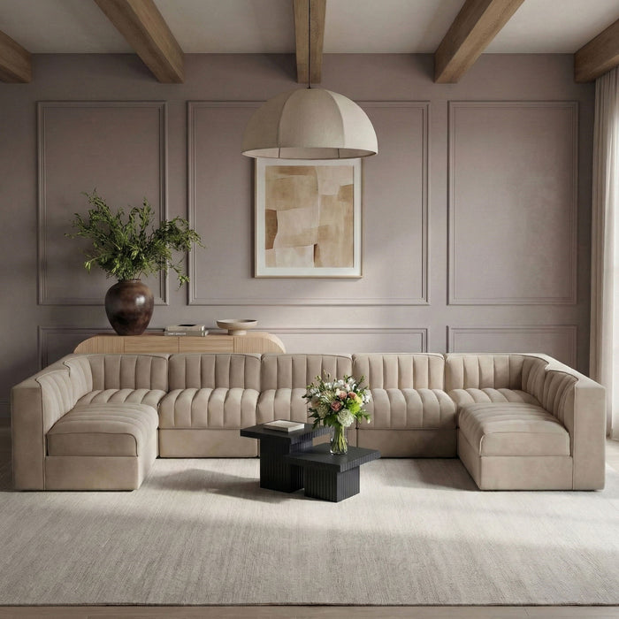 Rummi - Velvet Performance Fabric Upholstered 7 Piece Modular Sectional (With 2 Corner Chairs) - Stylish Home Furniture