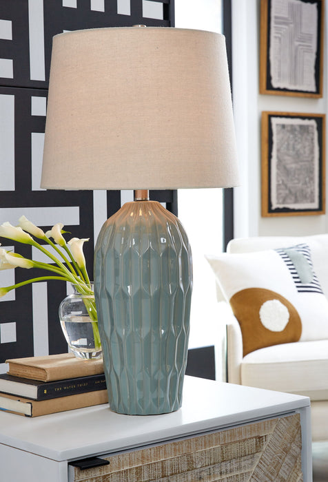 Hadbury - Ceramic Table Lamp (Set of 2) - Pale Blue / Teal - Stylish Home Furniture