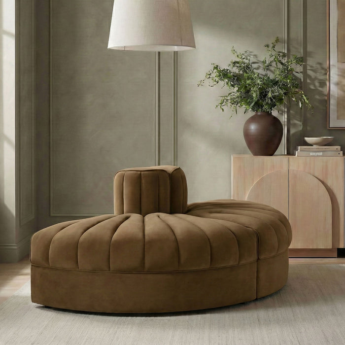 Rummi - Velvet Performance Fabric Upholstered 2 Piece  Rounded Modular Loveseat - Stylish Home Furniture