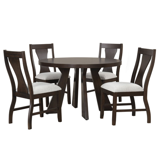 Chestnut Ridge - 5 Piece Dining Room Set (Round 47" Table & 4 Chairs) - Brown / Beige - Stylish Home Furniture