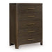 Radkin - Five Drawer Chest - Burnished Brown - Stylish Home Furniture