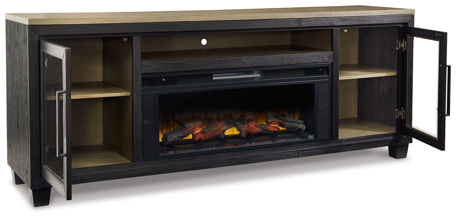 Foyland - 83" TV Stand With Electric Infrared Fireplace Insert - Black / Brown - Stylish Home Furniture