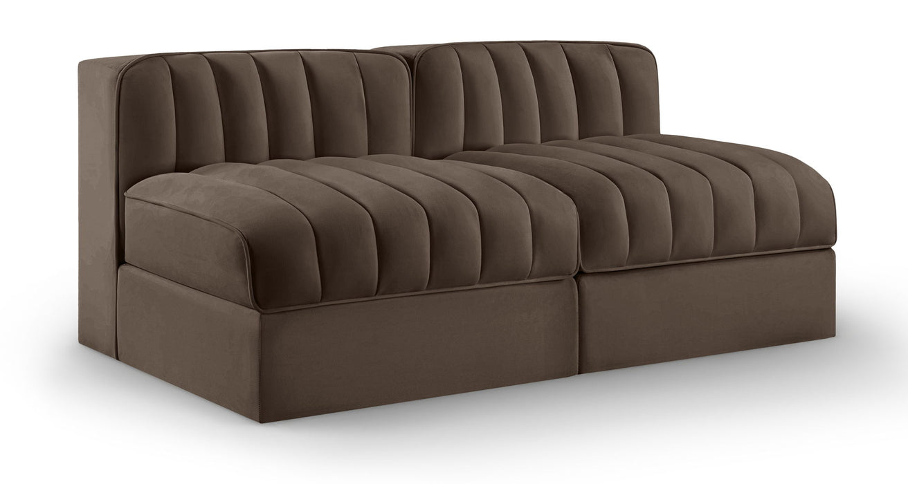 Rummi - Velvet Performance Fabric Upholstered 2 Piece Modular Armless Loveseat - Stylish Home Furniture