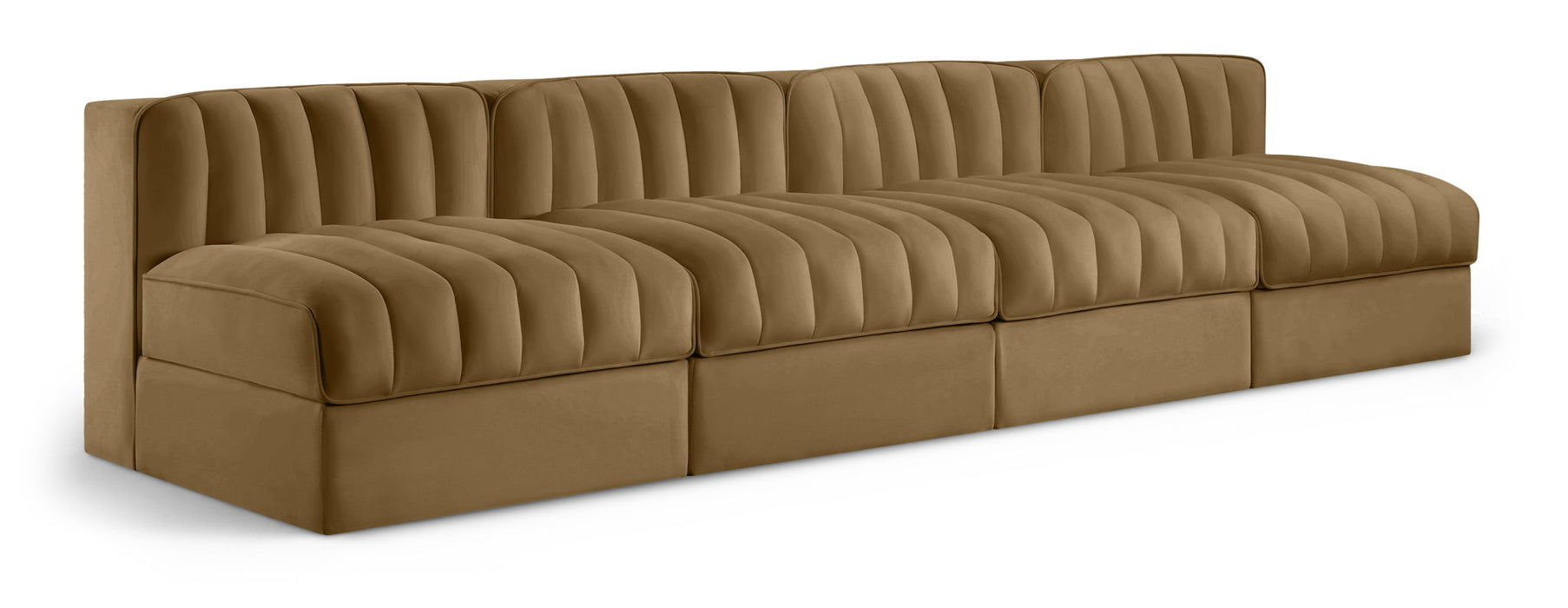 Rummi - Armless Velvet Performance Fabric Upholstered 4 Piece Modular Sofa - Stylish Home Furniture