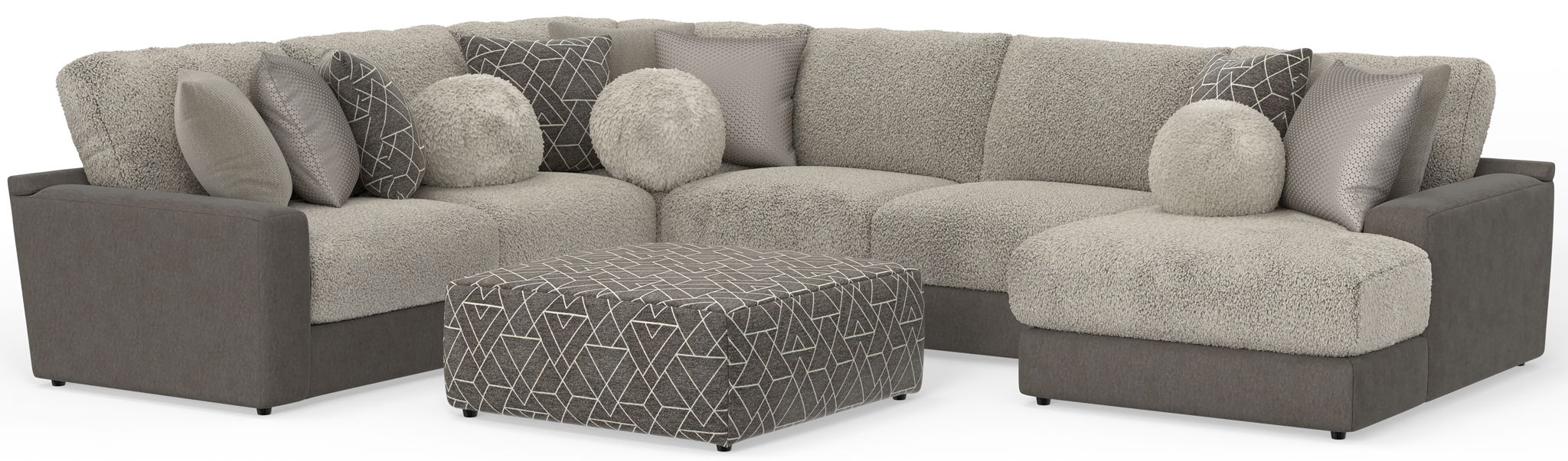 Canyon - 4 Piece Sectional With Cuddler Seat Cushions, Included Accent Pillows And Cocktail Ottoman (Right Side Facing Chaise) - Umber - Stylish Home Furniture