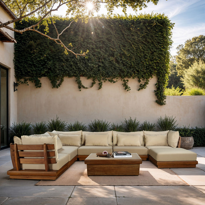 Mirella - 7 Piece Water Resistant Fabric Upholstered Outdoor Patio Modular Sectional