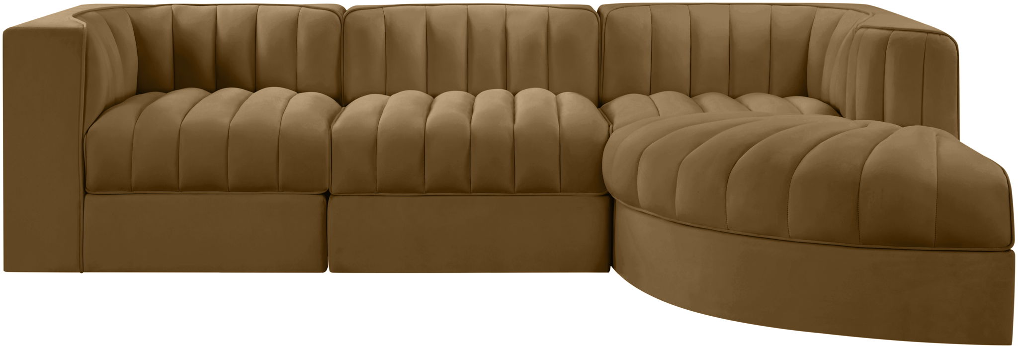 Rummi - Velvet Performance Fabric Upholstered 4 Piece Modular Sectional, With Reverse Corner Chair - Stylish Home Furniture