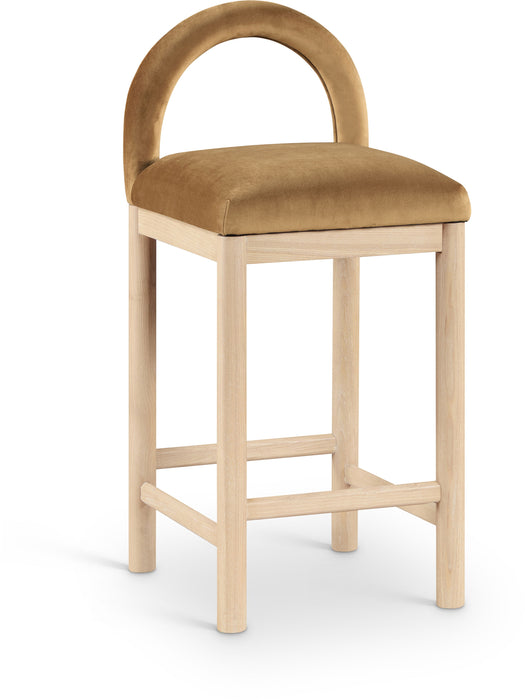 Conrad - Velvet Counter Stool With Natural Legs - Saddle