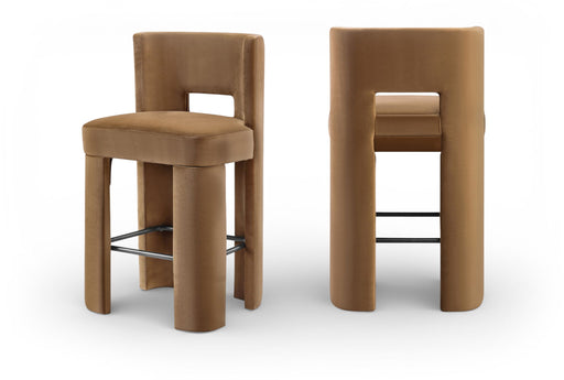 Zuno - Velvet Performance Fabric Upholstered Bar Stool (Set of 2) - Saddle - Stylish Home Furniture