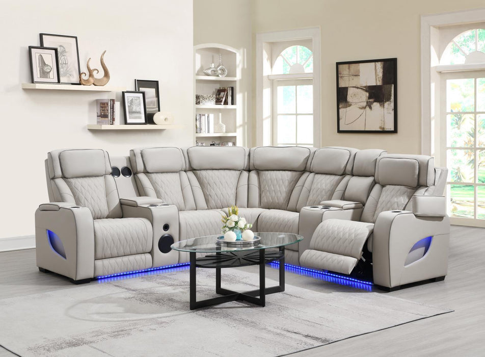 U11 - 3 Piece Power LED Sectional, Power Headrest, Heat, Massage Wireless Charger, And USB - Gray