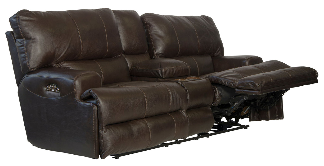 Wembley - Italian Leather Power Lay Flat Reclining Console Loveseat With Power Adjustable Headrest - Chocolate