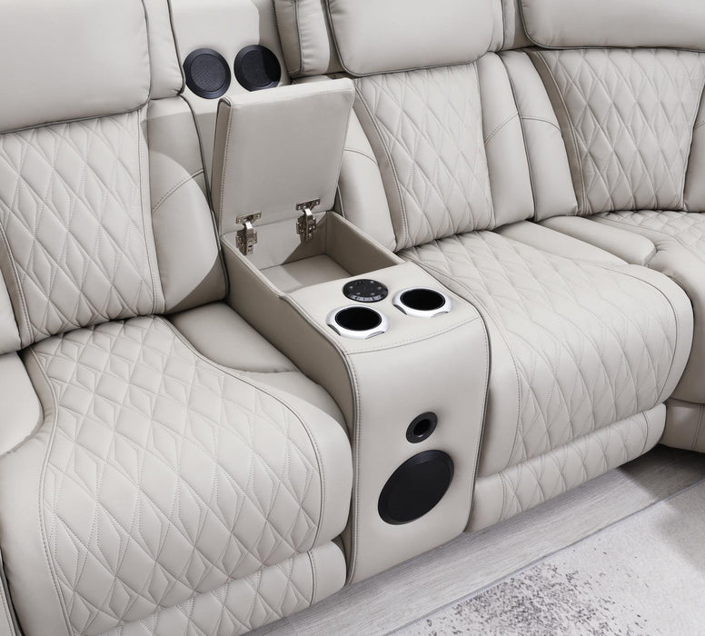 U11 - 3 Piece Power LED Sectional, Power Headrest, Heat, Massage Wireless Charger, And USB - Gray