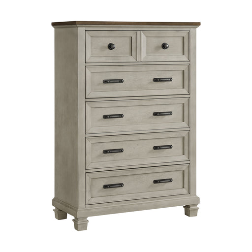 Farmington - 5 Drawer Chest - Medium Brown / Washed Stone - Stylish Home Furniture