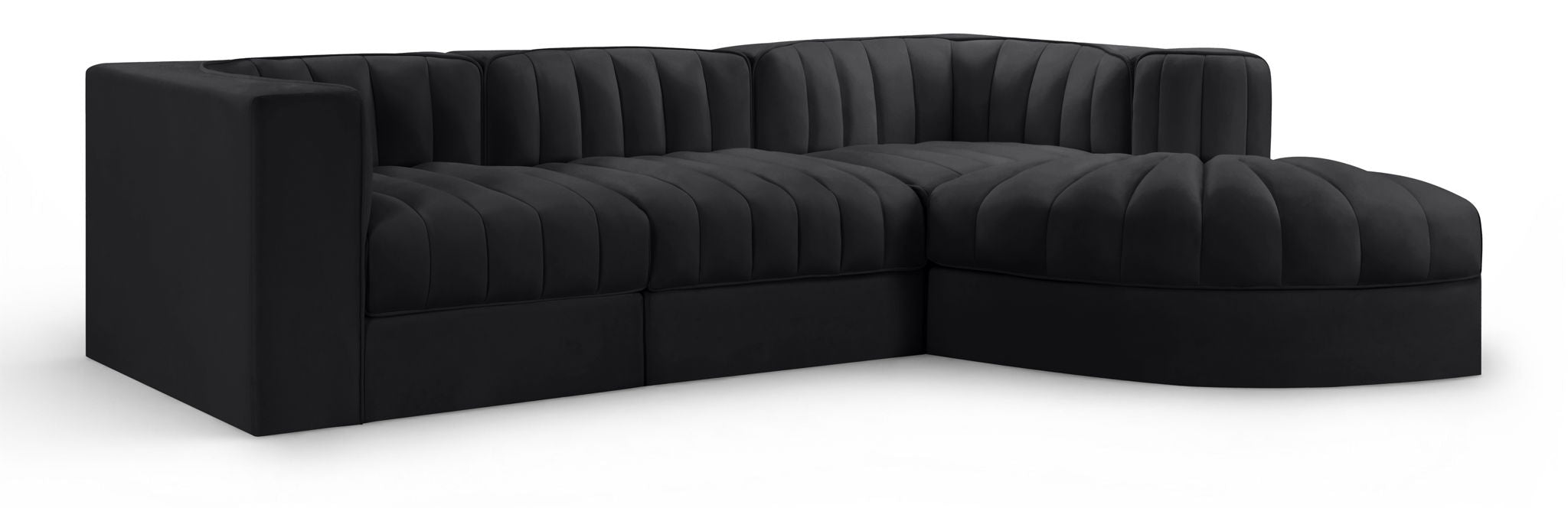 Rummi - Velvet Performance Fabric Upholstered 4 Piece Modular Sectional, With Reverse Corner Chair - Stylish Home Furniture