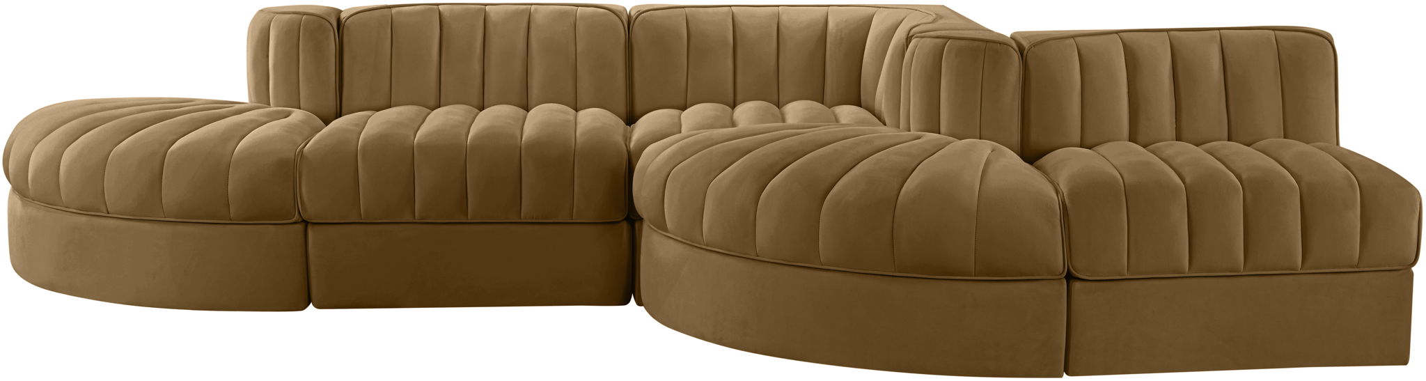 Rummi - Rounded Velvet Performance Fabric Upholstered 5 Piece Modular Sectional - Stylish Home Furniture